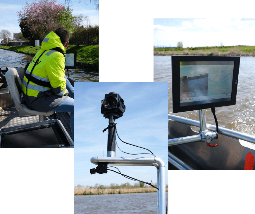 Inspectie vanaf een boot met 360°-camera en tablet