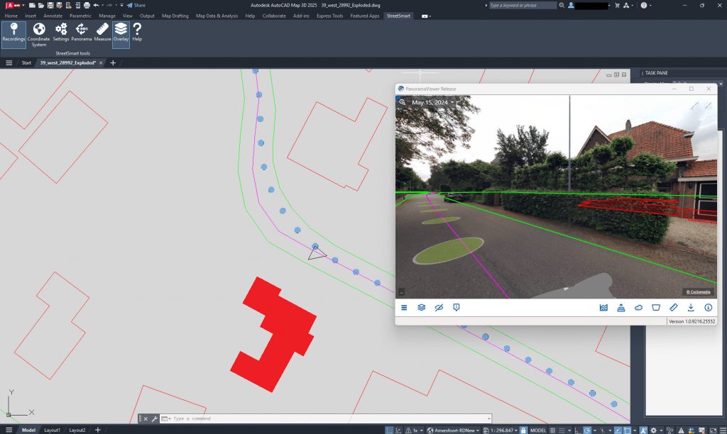 CAD-datalagen als overlay in de 360°-foto